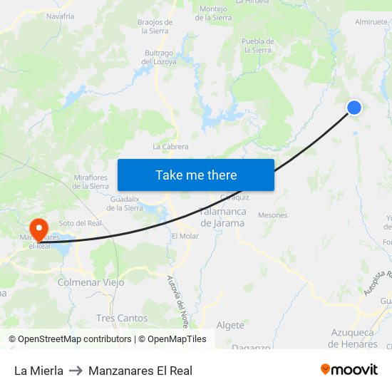 La Mierla to Manzanares El Real map