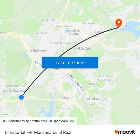 El Escorial to Manzanares El Real map