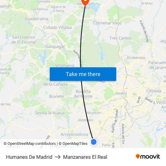 Humanes De Madrid to Manzanares El Real map