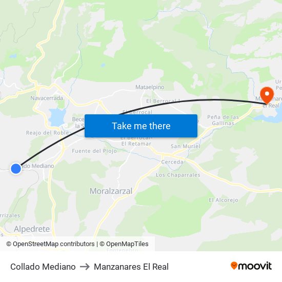 Collado Mediano to Manzanares El Real map