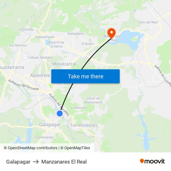 Galapagar to Manzanares El Real map