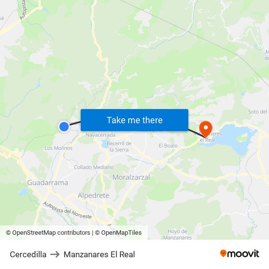 Cercedilla to Manzanares El Real map