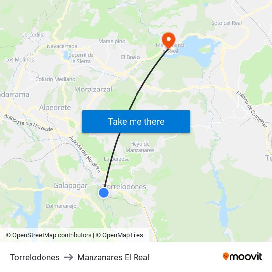 Torrelodones to Manzanares El Real map