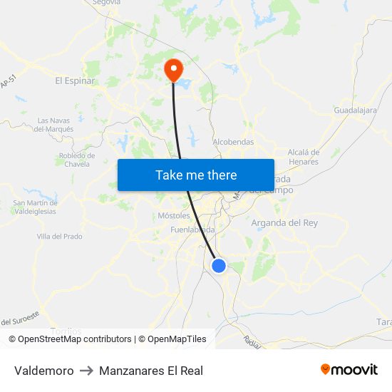 Valdemoro to Manzanares El Real map