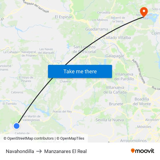 Navahondilla to Manzanares El Real map