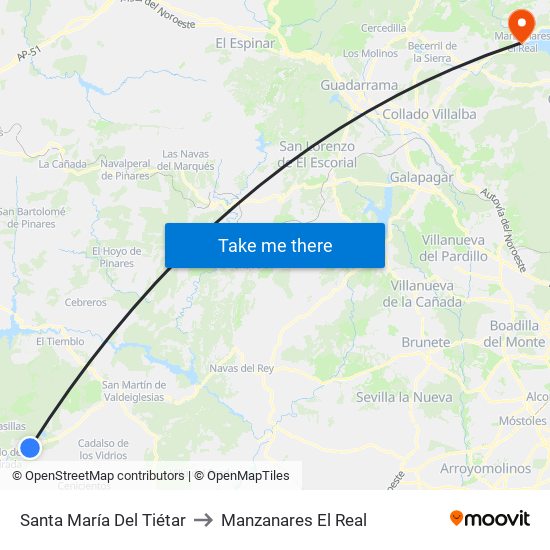 Santa María Del Tiétar to Manzanares El Real map