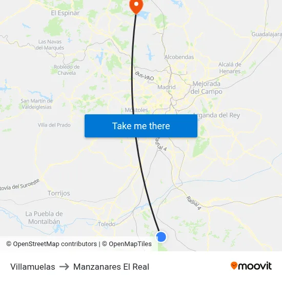 Villamuelas to Manzanares El Real map