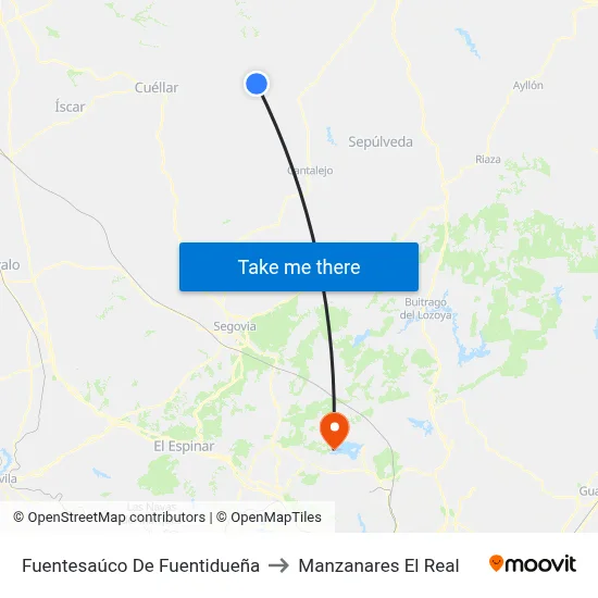 Fuentesaúco De Fuentidueña to Manzanares El Real map
