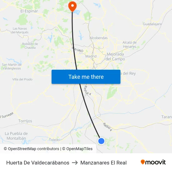 Huerta De Valdecarábanos to Manzanares El Real map