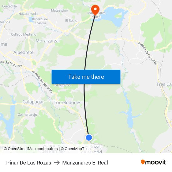 Pinar De Las Rozas to Manzanares El Real map