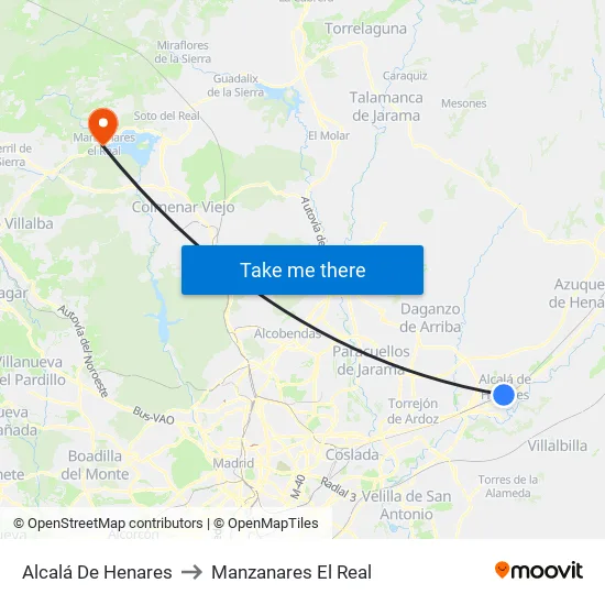 Alcalá De Henares to Manzanares El Real map