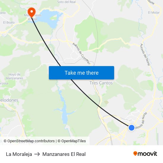 La Moraleja to Manzanares El Real map