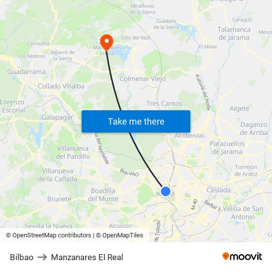 Bilbao to Manzanares El Real map