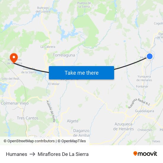 Humanes to Miraflores De La Sierra map