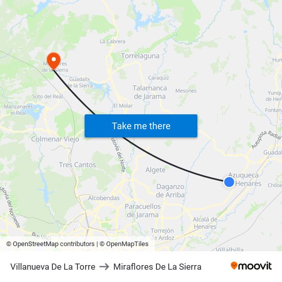 Villanueva De La Torre to Miraflores De La Sierra map