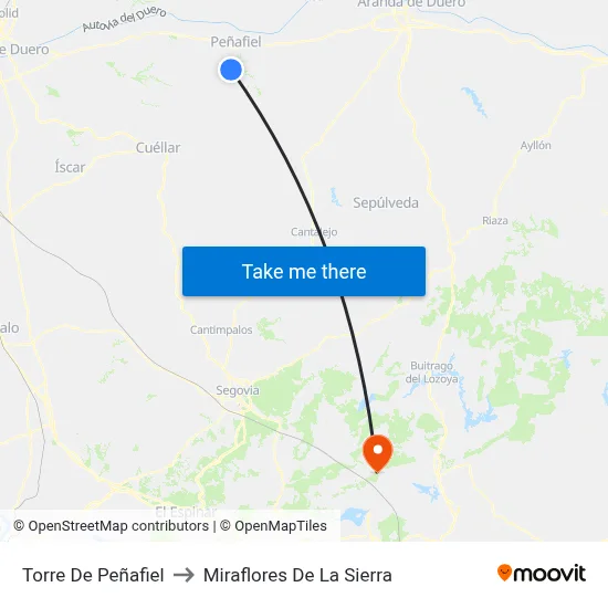 Torre De Peñafiel to Miraflores De La Sierra map