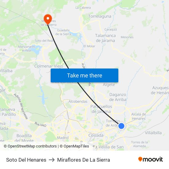 Soto Del Henares to Miraflores De La Sierra map