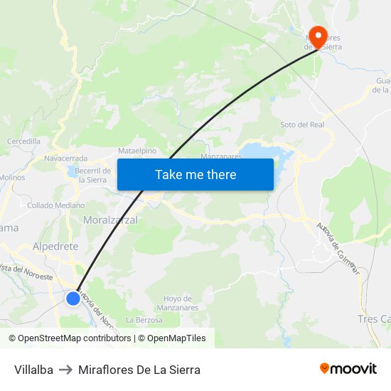 Villalba to Miraflores De La Sierra map