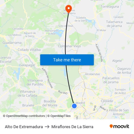 Alto De Extremadura to Miraflores De La Sierra map