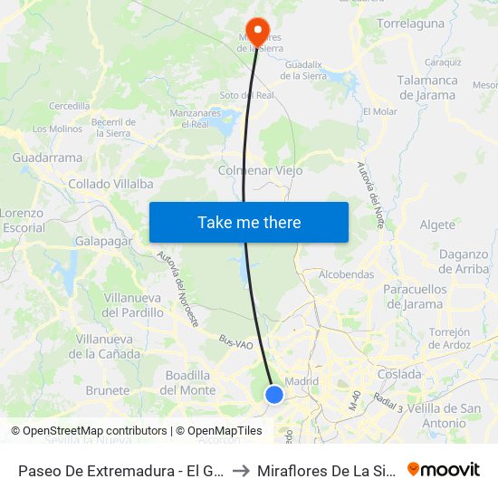 Paseo De Extremadura - El Greco to Miraflores De La Sierra map