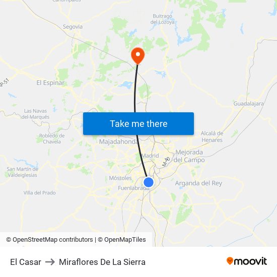 El Casar to Miraflores De La Sierra map