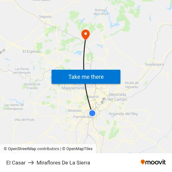 El Casar to Miraflores De La Sierra map