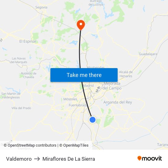 Valdemoro to Miraflores De La Sierra map