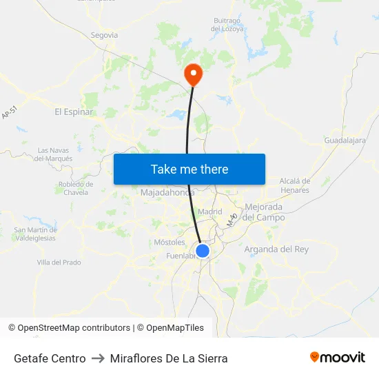 Getafe - Centro to Miraflores De La Sierra map