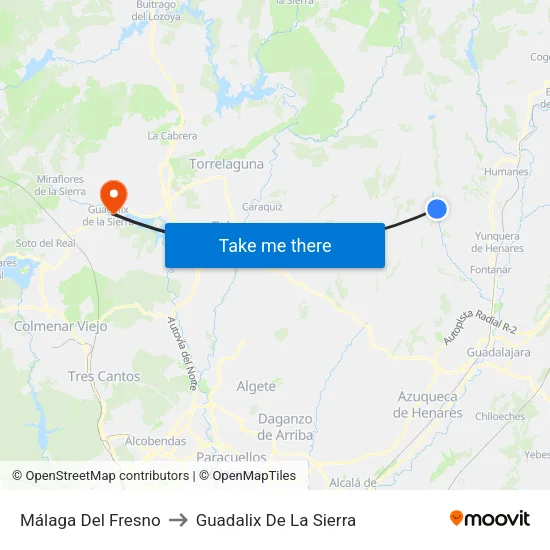 Málaga Del Fresno to Guadalix De La Sierra map
