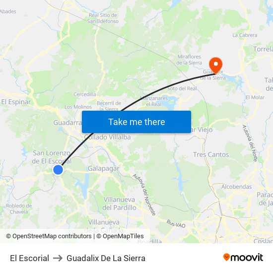 El Escorial to Guadalix De La Sierra map