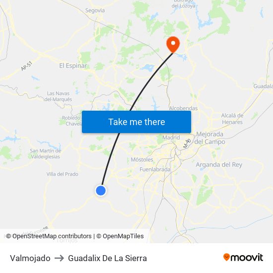 Valmojado to Guadalix De La Sierra map