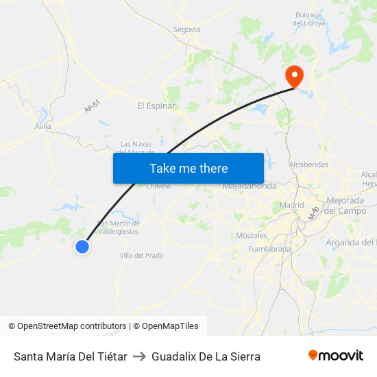 Santa María Del Tiétar to Guadalix De La Sierra map