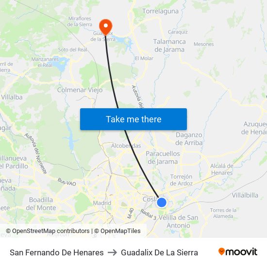 San Fernando De Henares to Guadalix De La Sierra map