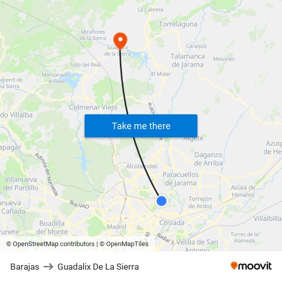 Barajas to Guadalix De La Sierra map