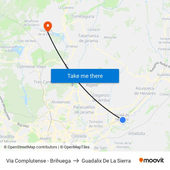 Vía Complutense - Brihuega to Guadalix De La Sierra map
