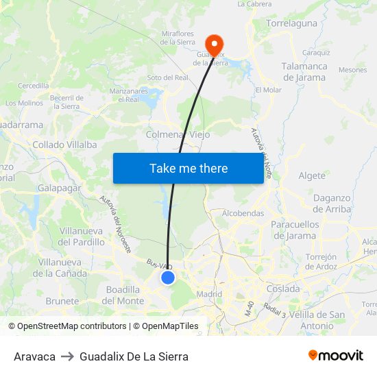 Aravaca to Guadalix De La Sierra map
