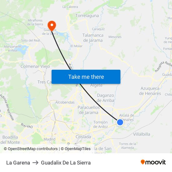 La Garena to Guadalix De La Sierra map