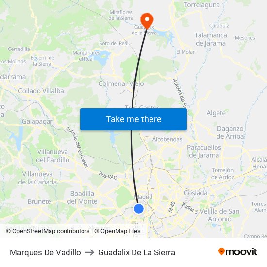 Marqués De Vadillo to Guadalix De La Sierra map