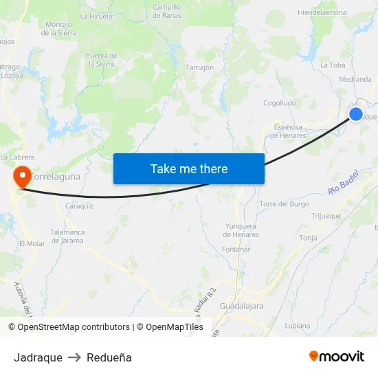 Jadraque to Redueña map