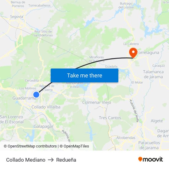 Collado Mediano to Redueña map