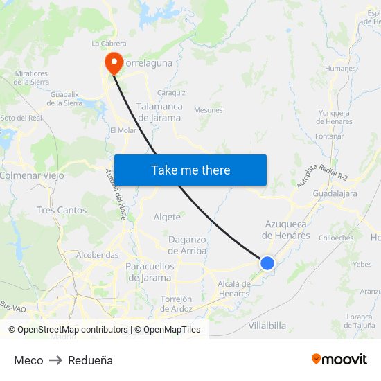 Meco to Redueña map
