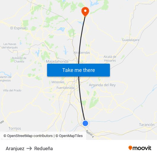 Aranjuez to Redueña map