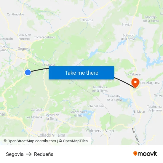 Segovia to Redueña map