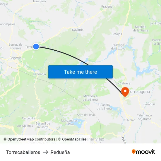 Torrecaballeros to Redueña map