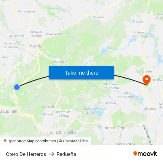 Otero De Herreros to Redueña map