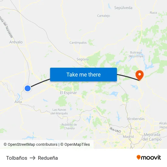 Tolbaños to Redueña map