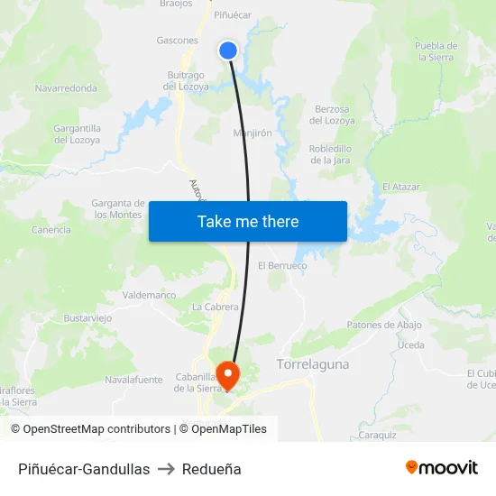 Piñuécar-Gandullas to Redueña map
