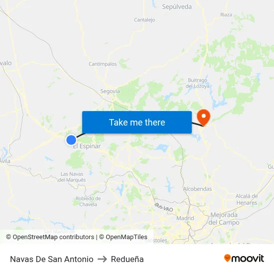 Navas De San Antonio to Redueña map