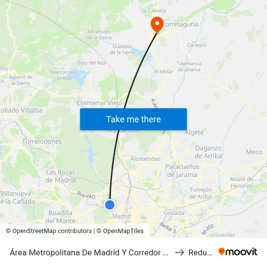 Área Metropolitana De Madrid Y Corredor Del Henares to Redueña map