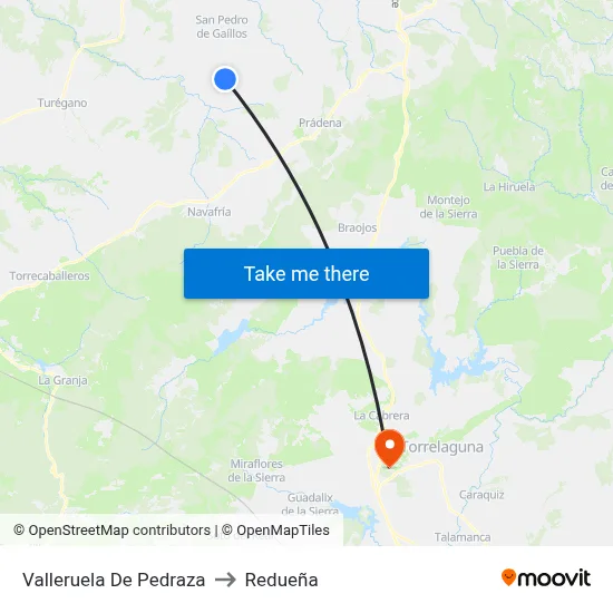Valleruela De Pedraza to Redueña map